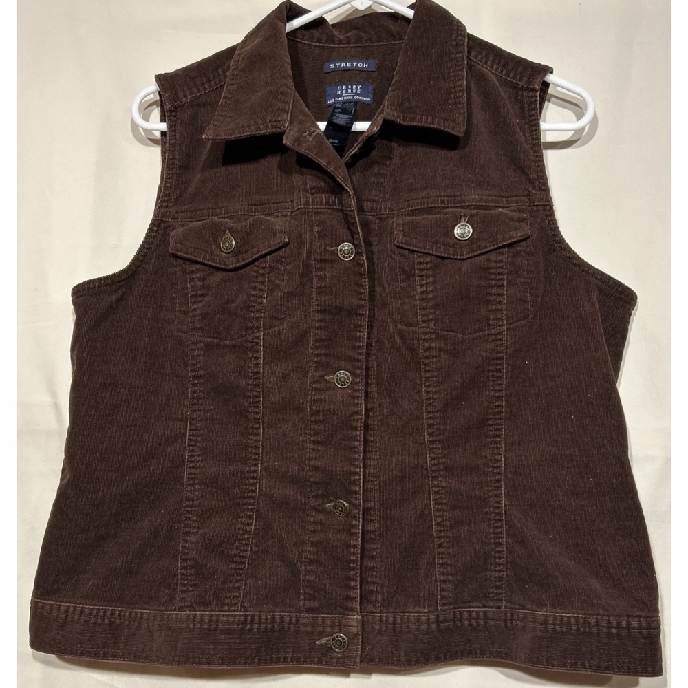 Western Cowgirl Corduroy Vest Farm Sz L Brown brand Crazy Horse